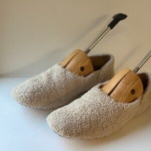 JCREW CREAM FAUX SHEARLING WOMEN'S SLIPPER LEATHER SOLE SIZE 12